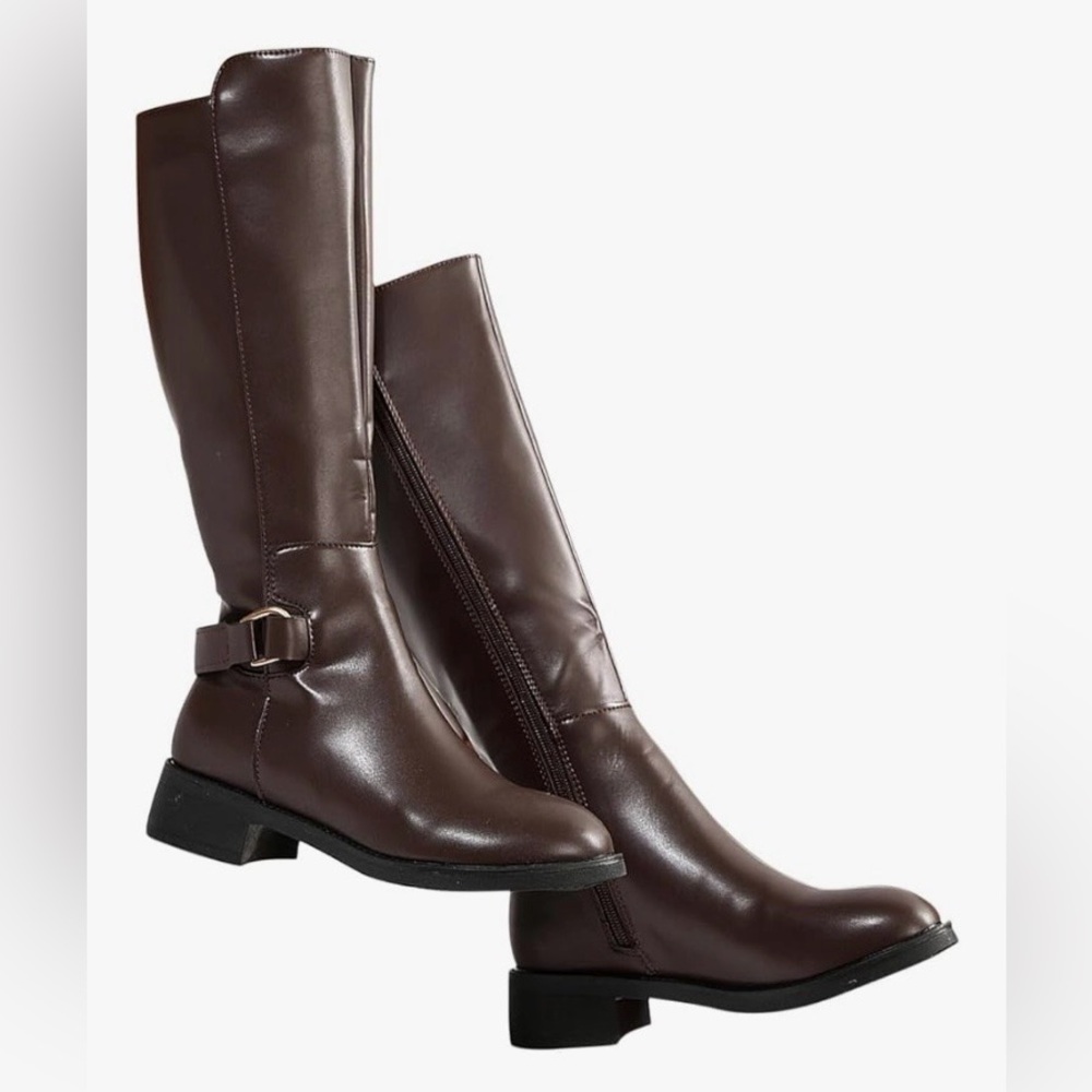 Women Knee High Boots Comfort Heel Ridding Bootie Fashion Leather. BROWN, SIZE 7